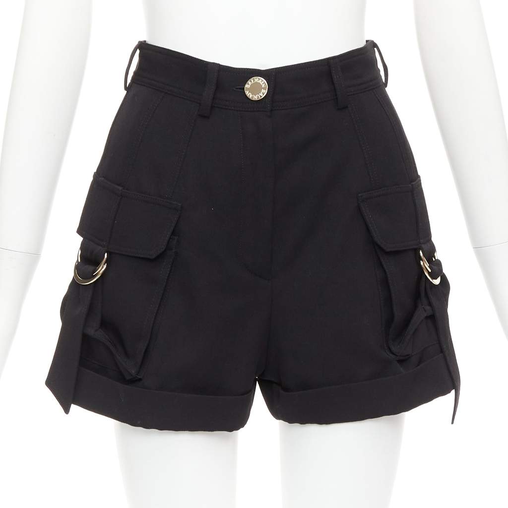 Balmain Gold Button Shorts Black Wool Very good - Front View