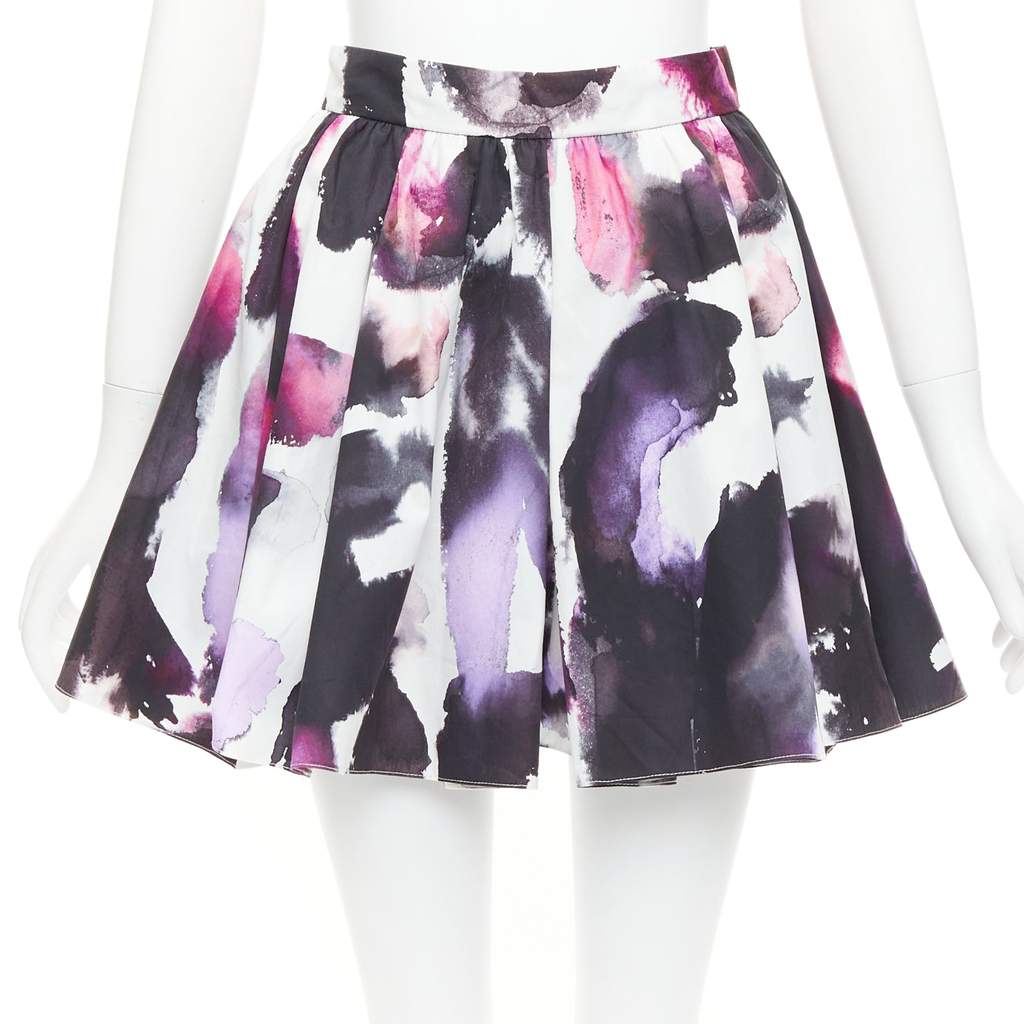 Alexander McQueen Paint Pleated Skirt Purple Cotton Never worn - Front View