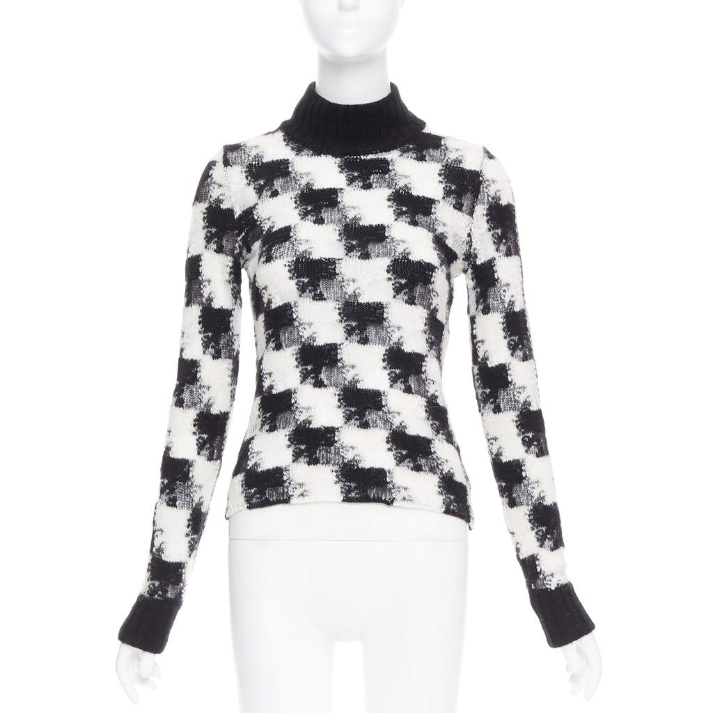 Dior Check Sheer Turtleneck Black Cashmere Very good - Front View
