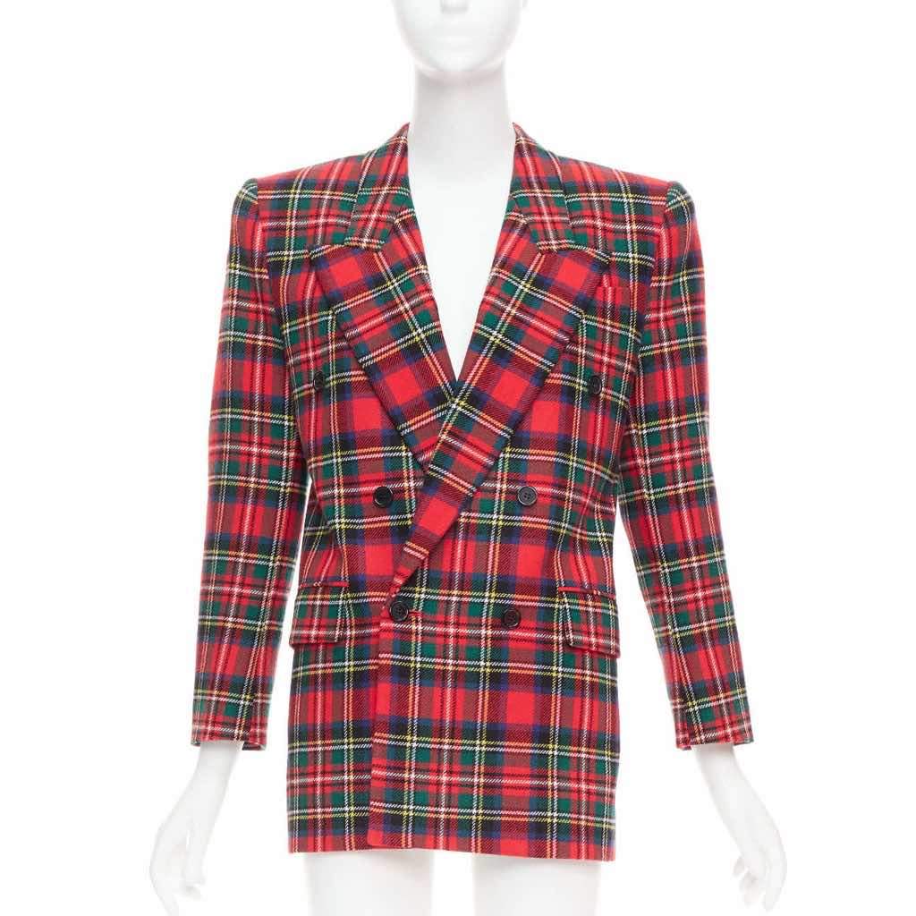Saint Laurent Plaid Wool Blazer Red Wool Very good - Front View