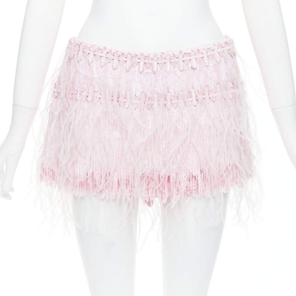 Valentino Sequin Feather Skirt Pink Silk Very good condition - Front View