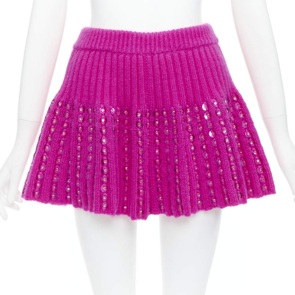 Valentino Pink Rhinestone Skirt Pink Wool Never worn, with tag - Front View