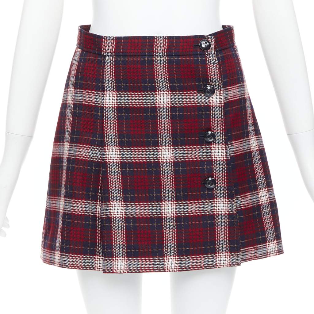 Dior Plaid A-line Skirt Navy Wool Very good - Front View
