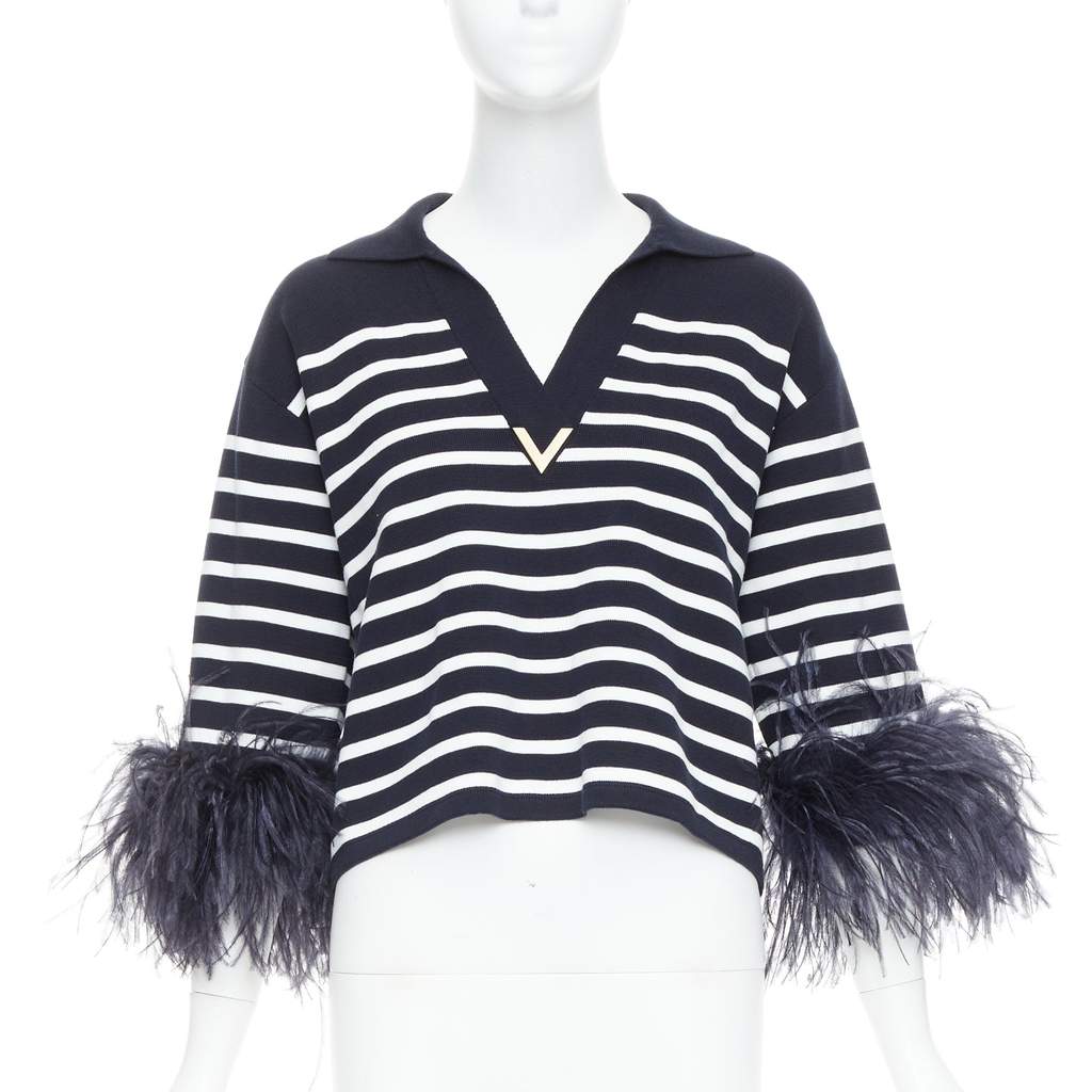 Valentino Feather Polo Top Black Cotton Very good - Front View