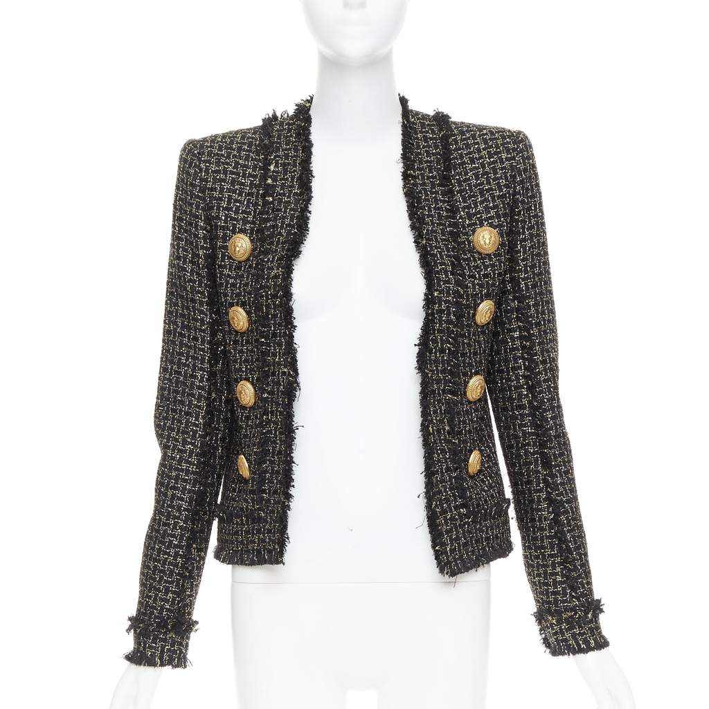 Balmain Gold Tweed Jacket Black Viscose Very good - Front View