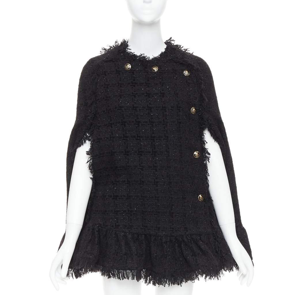 MSGM Fringe Cape Coat Black Tweed Very good - Front View