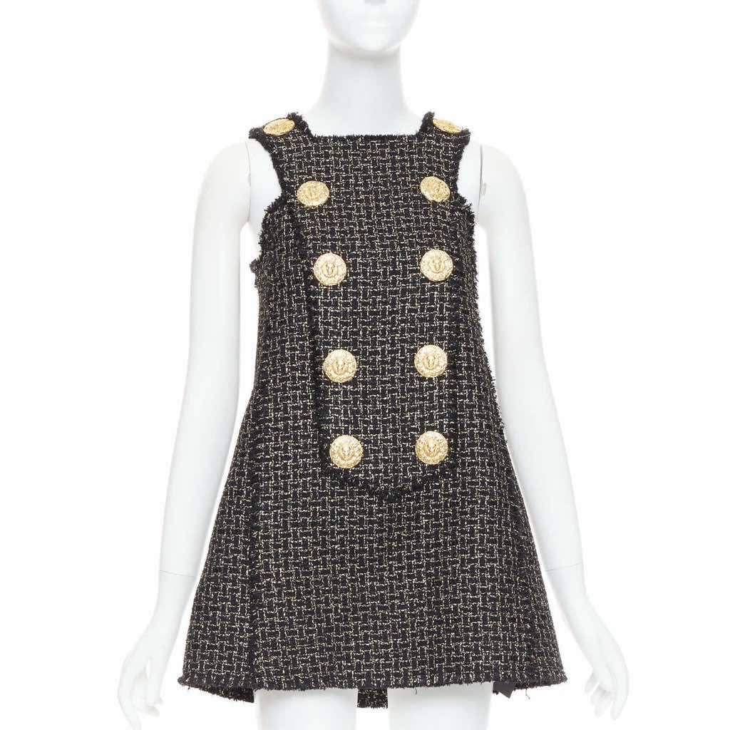 Balmain Metallic Tweed Dress Black Viscose Very good - Front View