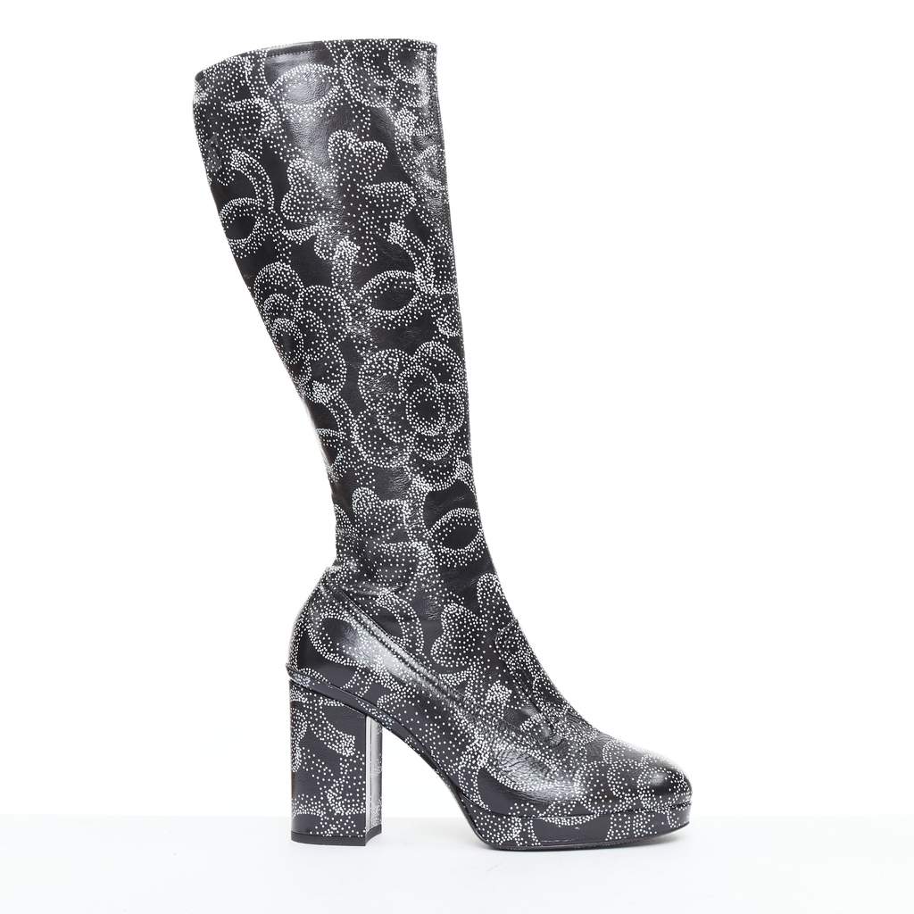 Chanel Monogram Bronze Rain Boots Black Leather Very good - Front View