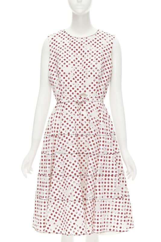 Oscar De La Renta Polkadot Devore Dress White Cotton Very good - Front View