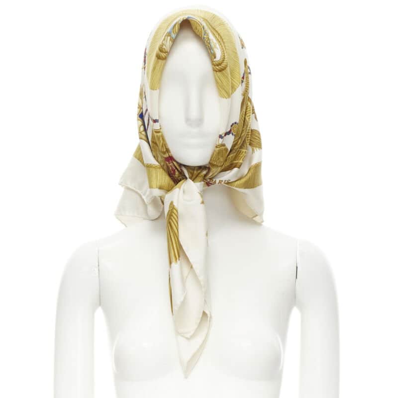 Hermès Poste Print Scarf White Silk Very good - Front View