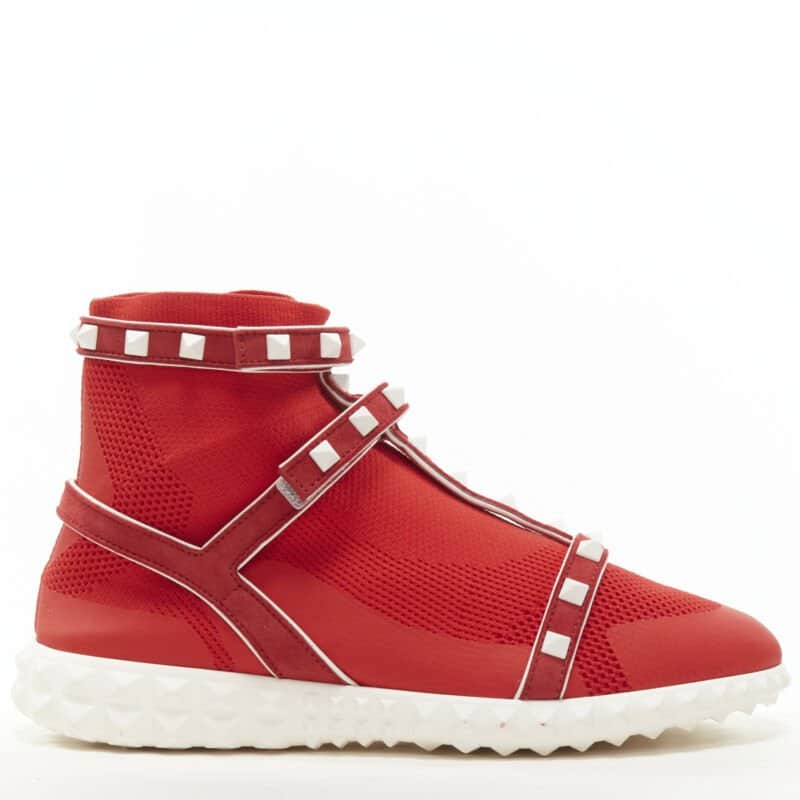 Valentino Garavani Rockstud Knit Sneaker Red Very good - Front View