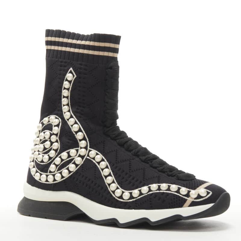 Fendi Pearl Sock Sneakers Black Very good - Front View
