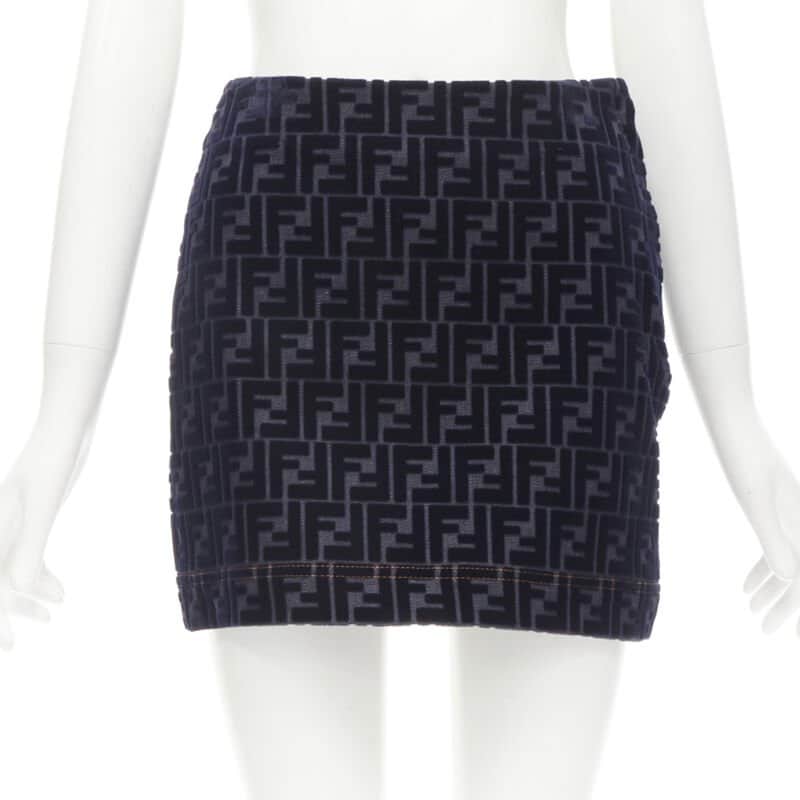 Fendi Zucca Velvet Skirt Blue Cotton Very good - Front View