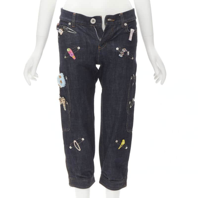 Moschino Denim Embroidered Jeans Blue Very good - Front View