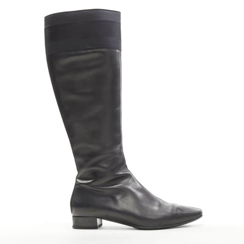 Gucci Strass Back Knee Boots Black Leather Good - Front View