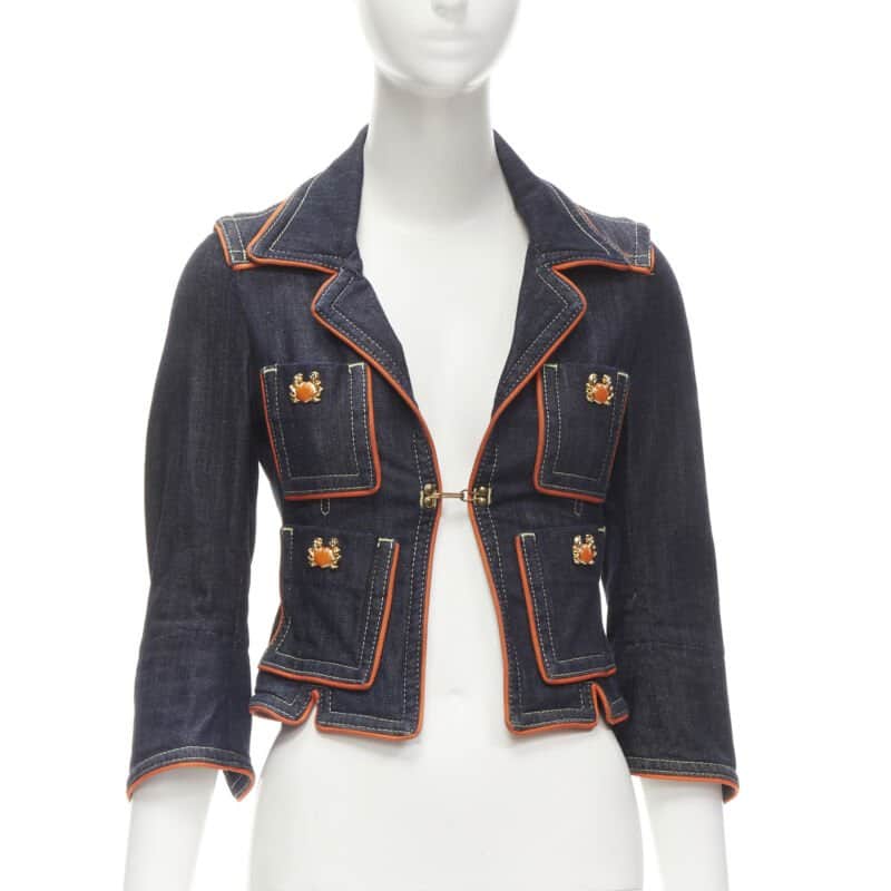 Dsquared2 Orange Denim Cropped Jacket Blue Cotton Very good - Front View