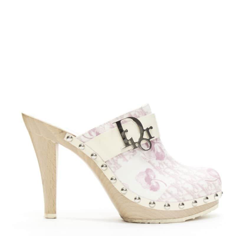 Christian Dior Monogram Wooden Clogs Pink Good condition - Front View