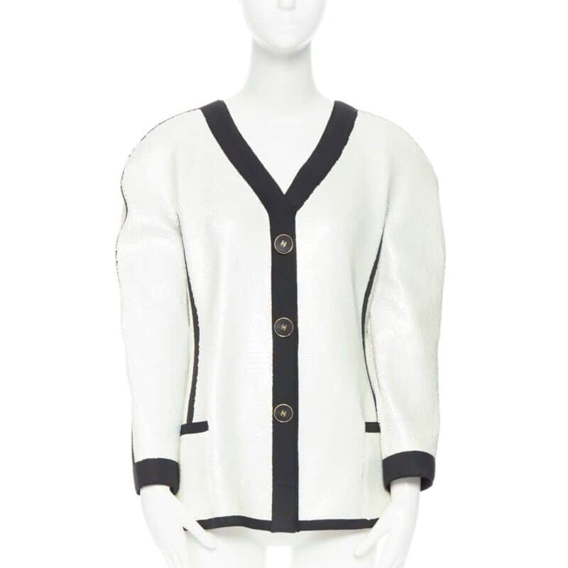 Chanel Sequin Trim Jacket White Polyester Good - Front View