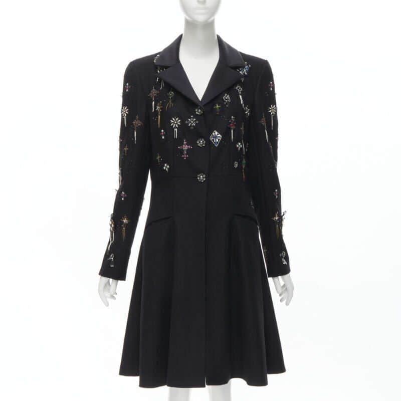 Chanel Black Punk Cashmere Coat Black Wool Never worn - Front View