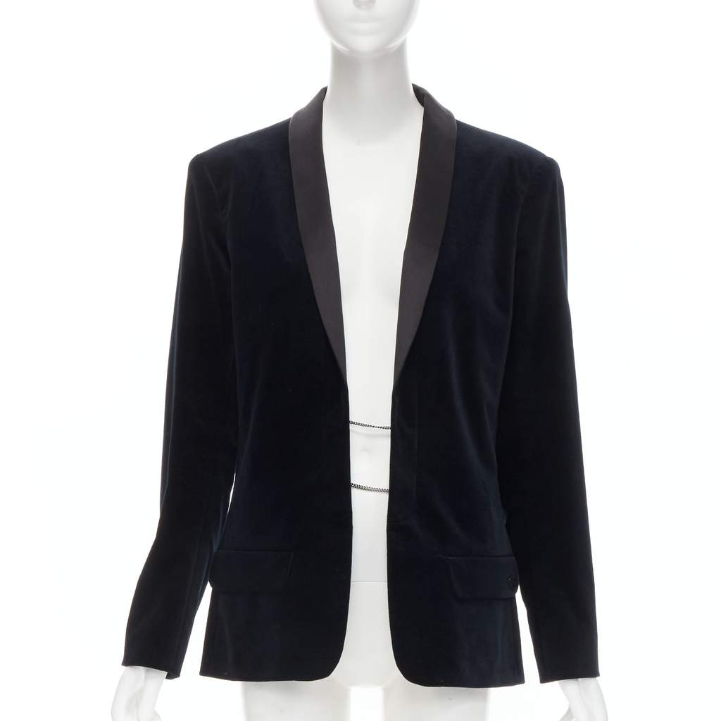Chanel Velvet Tuxedo Blazer Navy Velvet Never worn - Front View