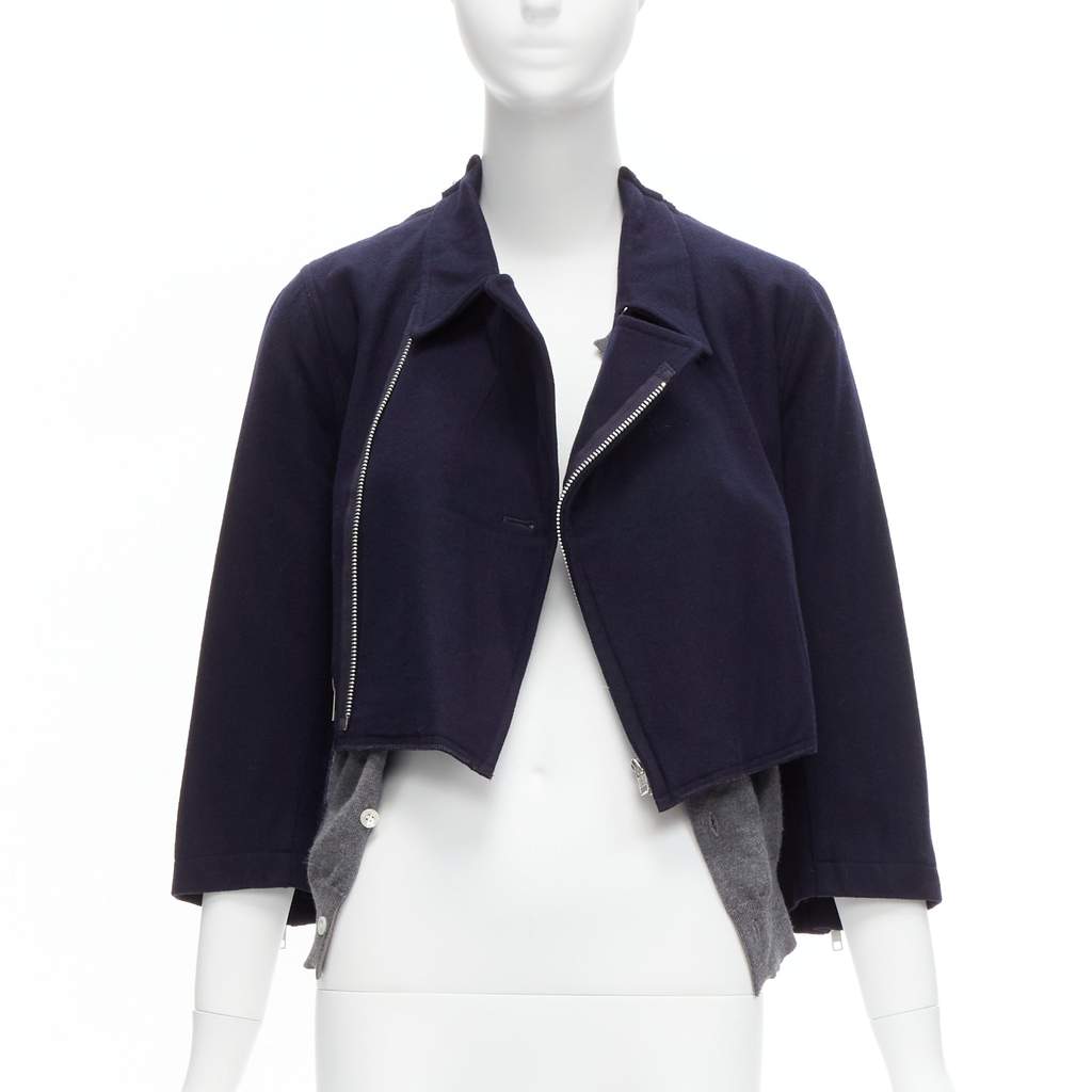 Comme Des Garcons Hybrid Biker Cardigan Navy Wool Never worn - Front View