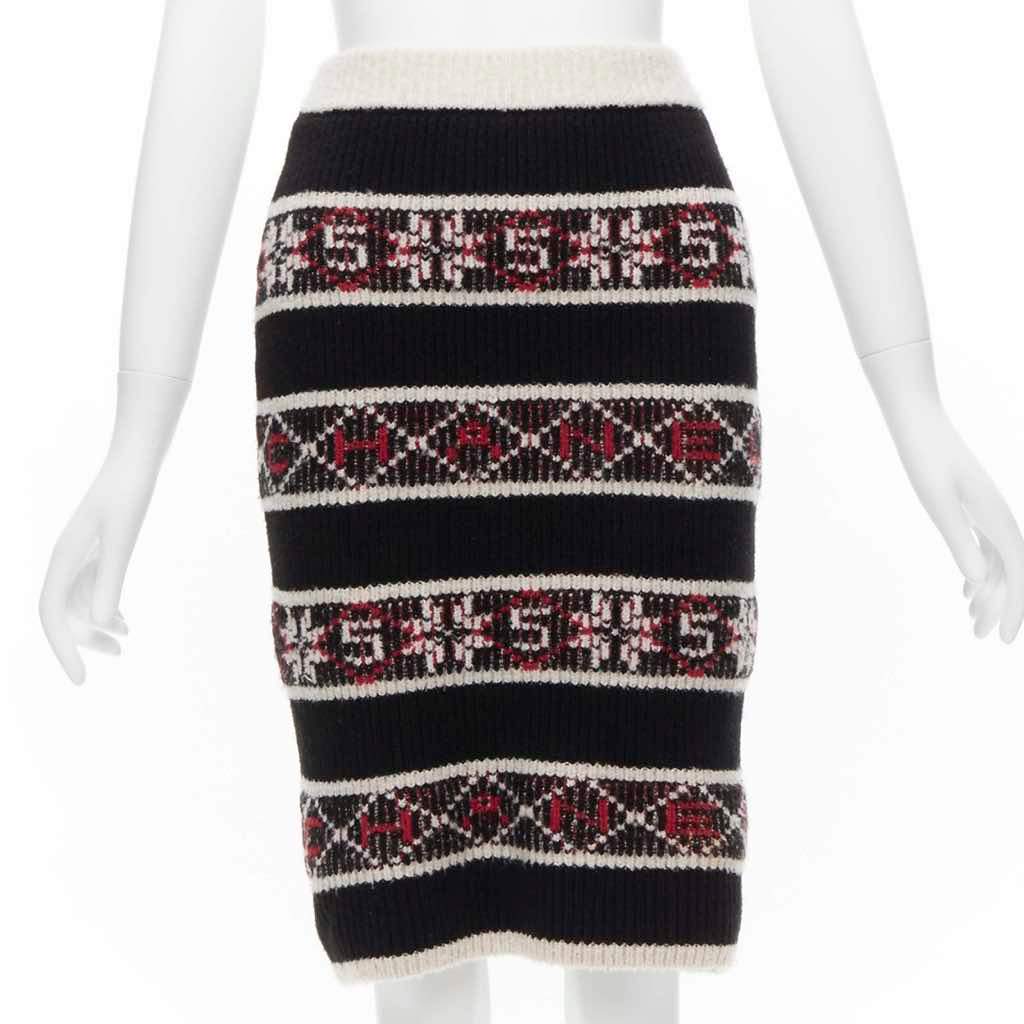 Chanel Fair Isle Skirt Black Cashmere Very good - Front View