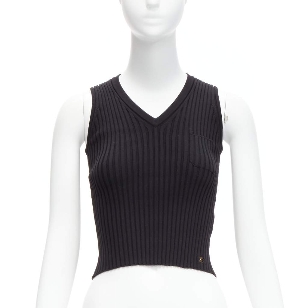 Chanel CC Logo Cropped Vest Black Never worn - Front View