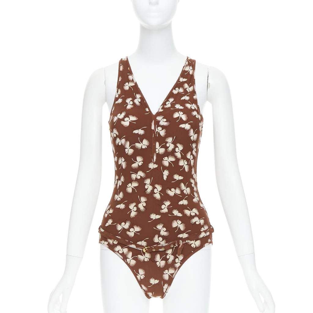 Gucci Floral Belted Swimsuit Brown Very good condition - Front View
