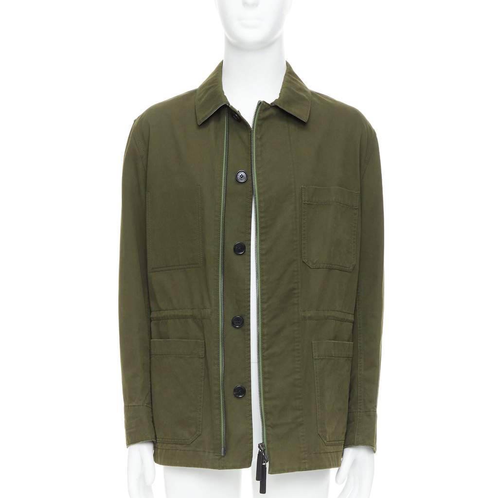Berluti Green Safari Leather Coat Green Leather Fair - Front View