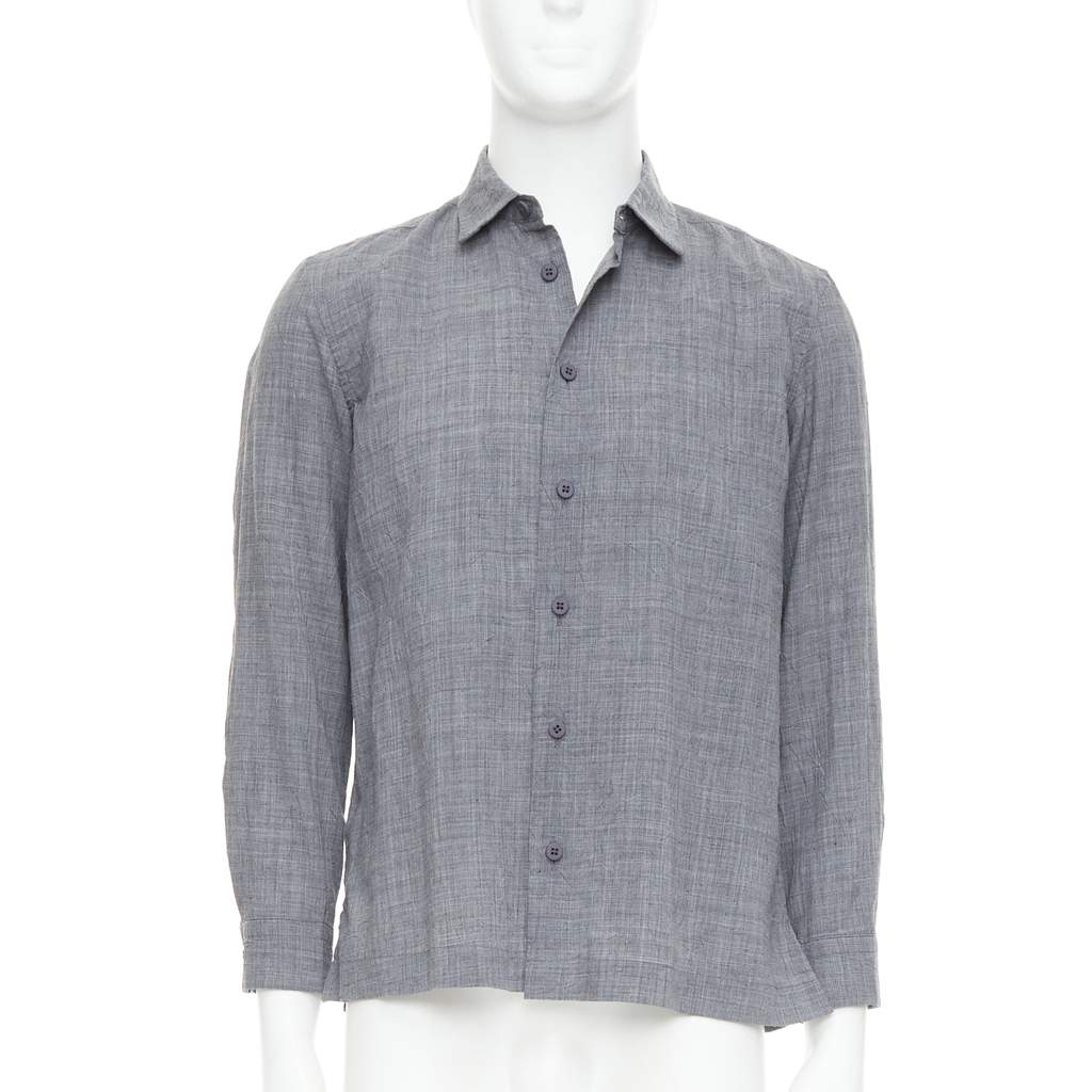 Issey Miyake Crinkled Shirt Top Grey Polyester Very good - Front View