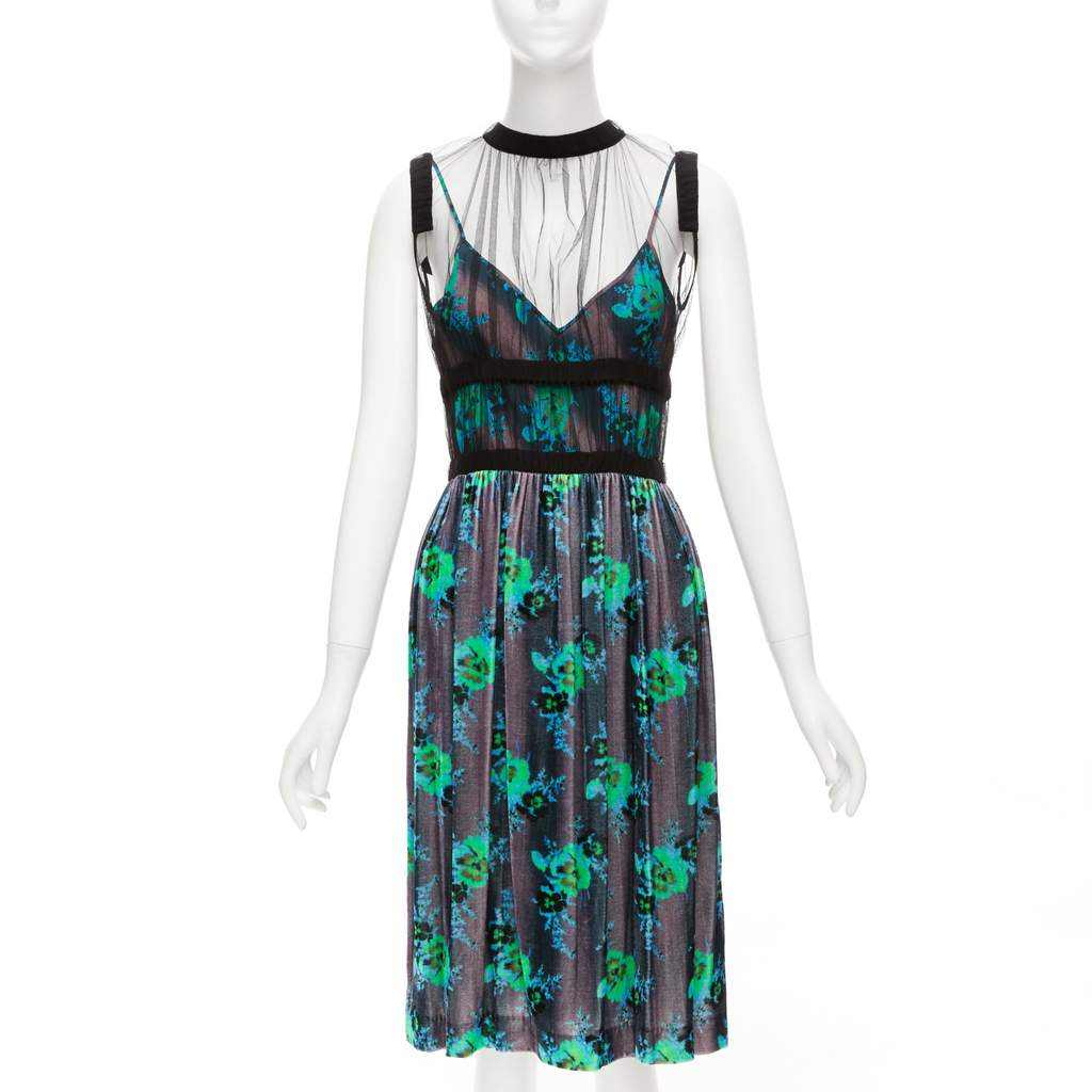 Christopher Kane Floral Overlay Dress Black Silk Never worn - Front View