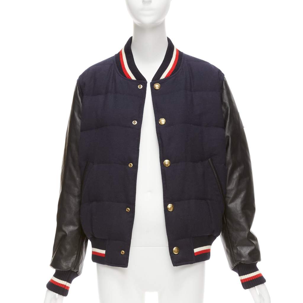Moncler Navy Wool Bomber Jacket Black Wool Very good - Front View