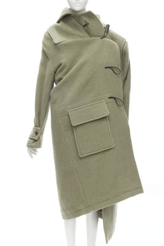 Balenciaga Khaki Toggle Wrap Coat Green Wool Very good - Front View