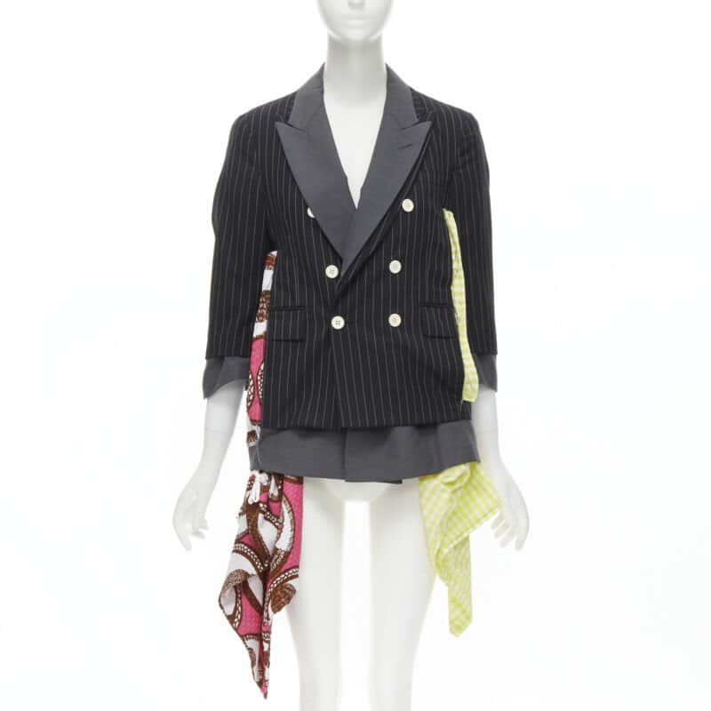 Comme Des Garcons Draped Pinstripe Blazer Grey Wool Very good - Front View