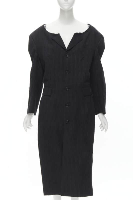 Comme Des Garcons Grey Pinstripe Boxy Coat Grey Wool Never worn - Front View