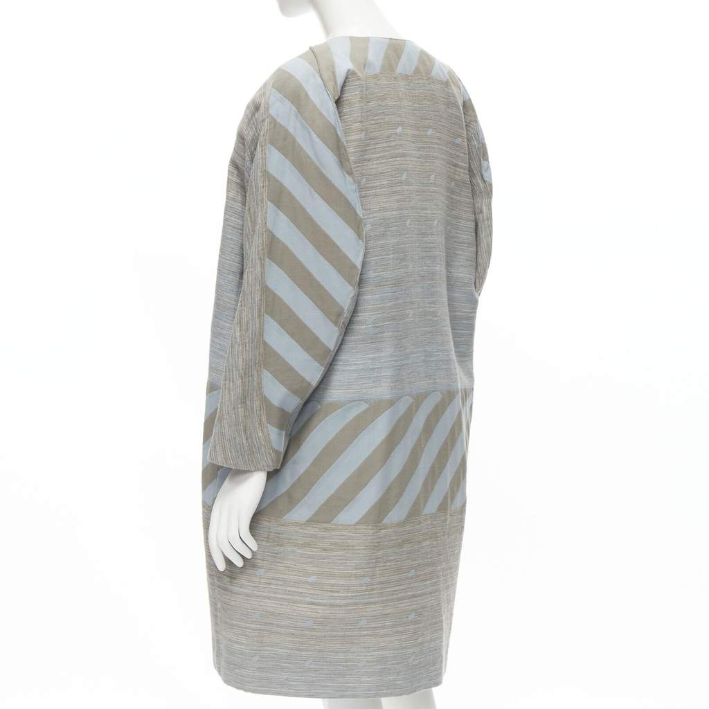 Issey Miyake Grey Jacquard Cocoon Coat Grey Cotton Never worn - Front View