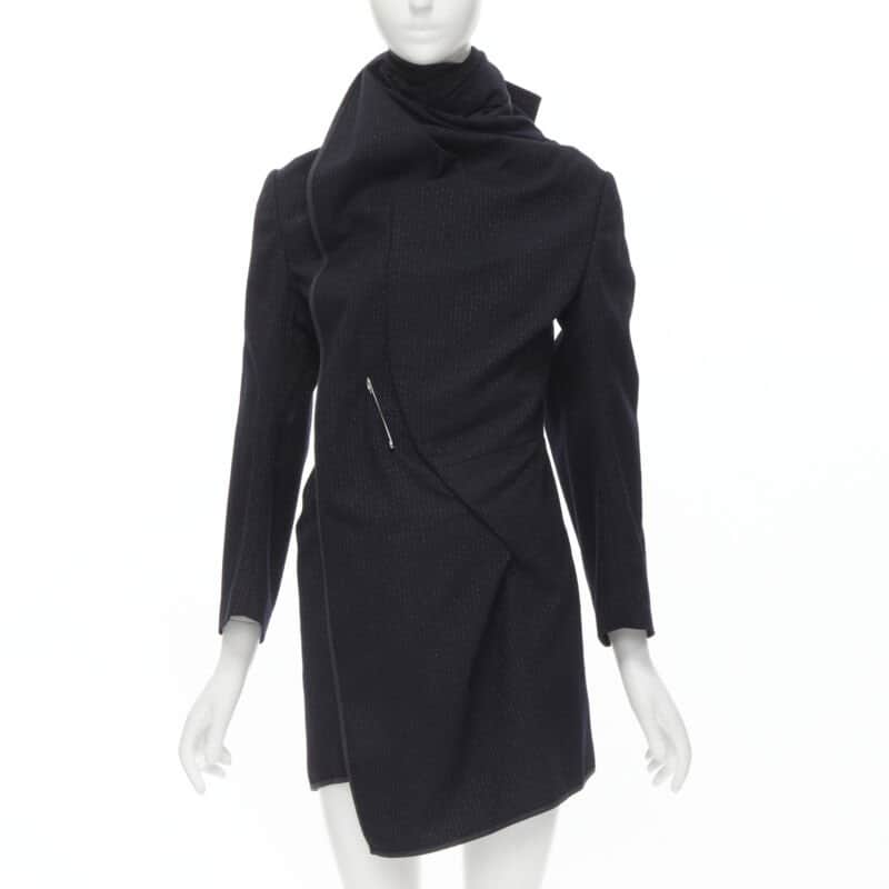 Comme Des Garcons Pinstripe Wrap Coat Black Wool Never worn - Front View