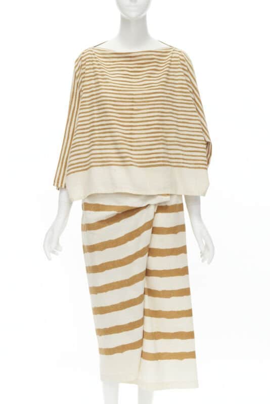 Issey Miyake Tribal Top Skirt Beige Cotton Good - Front View