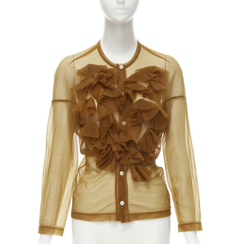 Comme Des Garcons Pleated Ruffle Shirt Brown Polyester Good - Front View