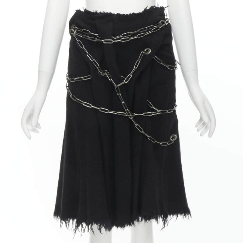 Junya Watanabe Punk Chain Skirt Black Wool Very good - Front View