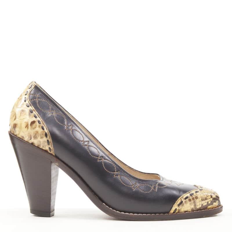 Comme Des Garcons Western Cuban Heels Black Leather Good - Front View
