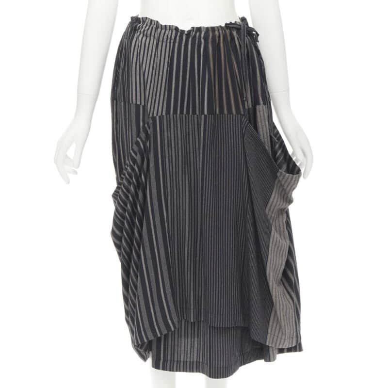 Comme Des Garcons Striped Draped Skirt Grey Cotton Never worn - Front View