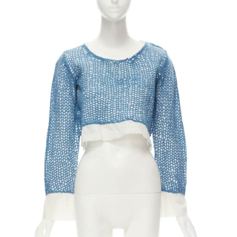 Comme Des Garcons Wool Embroidered Top Blue Cotton Very good - Front View