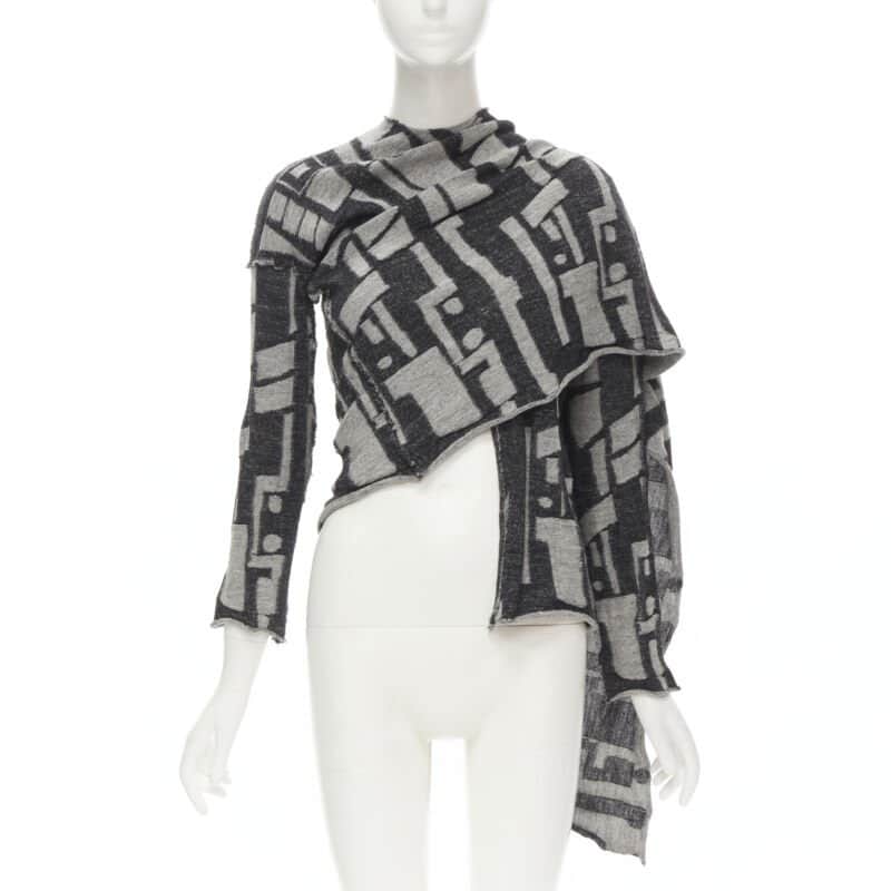 Comme Des Garcons Intarsia Wrap Cardigan Grey Wool Never worn - Front View