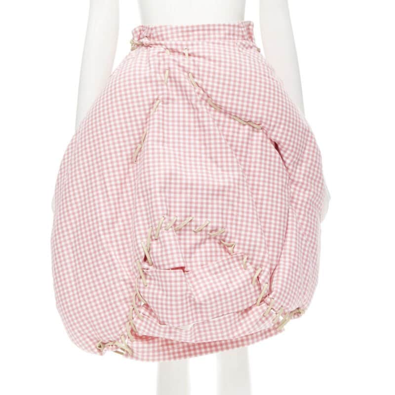Comme Des Garcons Checked Balloon Skirt Pink Cotton Good - Front View