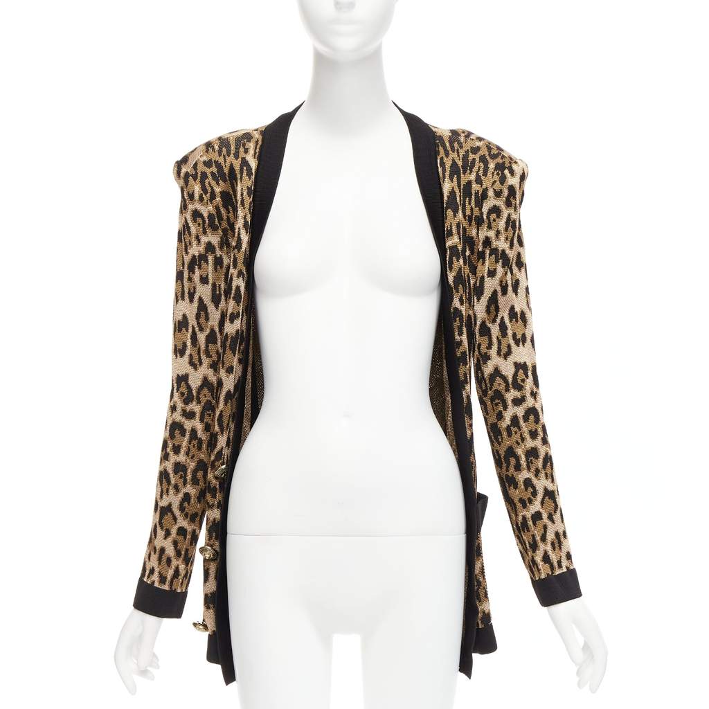 Balmain Leopard Jacquard Cardigan Brown Viscose Never worn - Front View