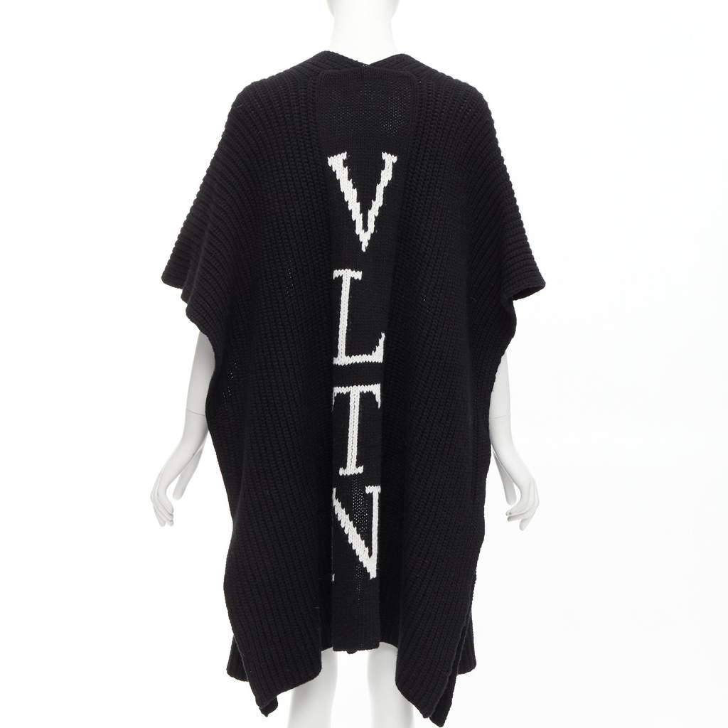 Valentino Garavani Logo Poncho Cardigan Black Wool Never worn - Front View