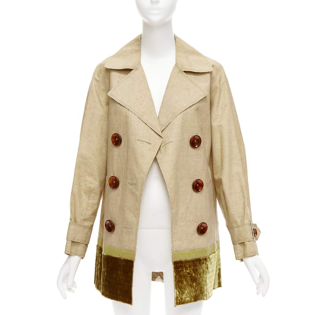 Louis Vuitton Khaki Velvet Trench Coat Khaki Linen Fair condition - Front View