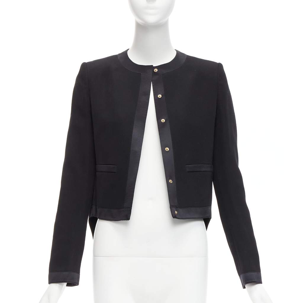 Givenchy Silk Trim Jacket Black Wool Never worn - Front View