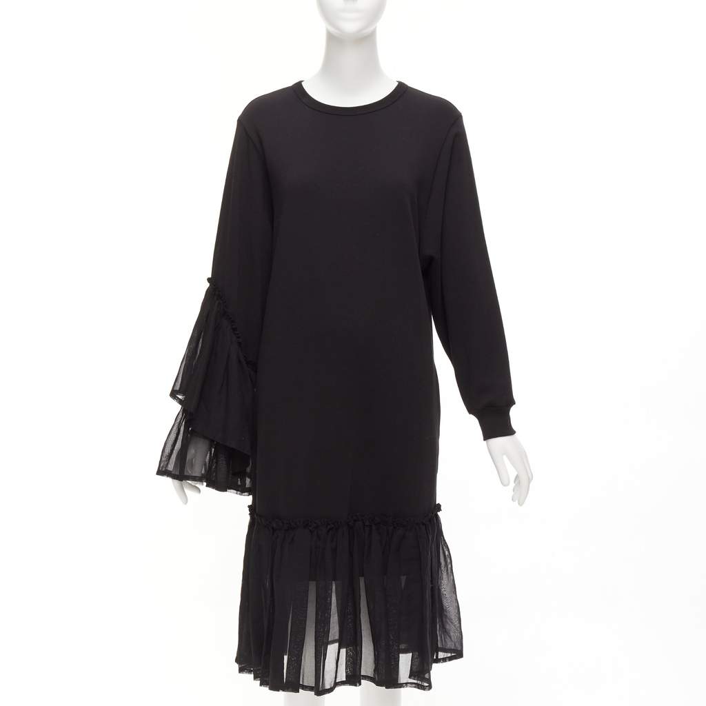 Dries Van Noten Ruffle Sweatshirt Dress Black Cotton Never worn - Front View